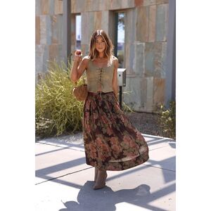 Promesa Blooming Tranquility Pleated Floral Maxi Skirt Size S